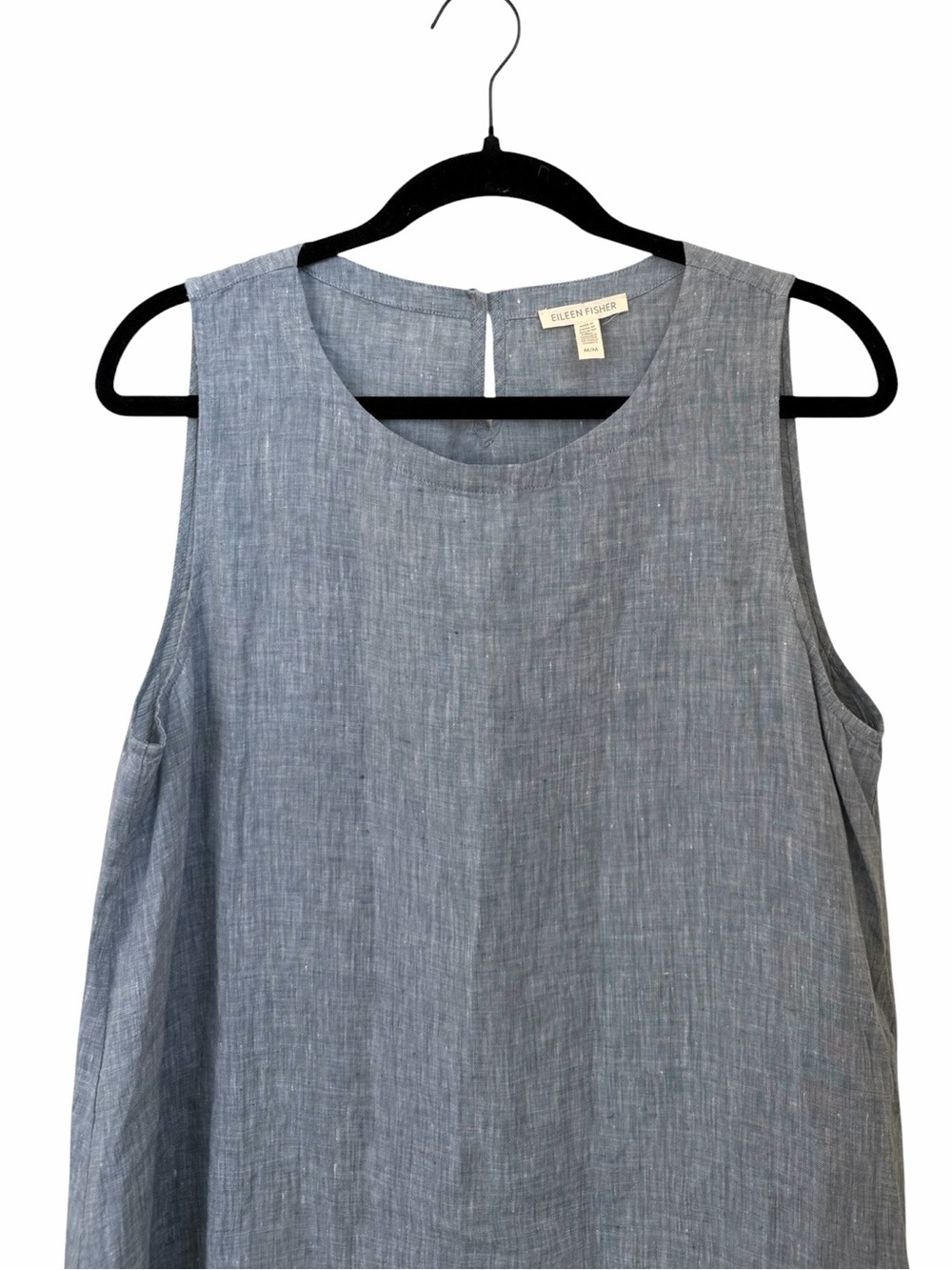 Eileen Fisher Sleeveless Linen Tank Dress in Chambray Blue Grey - Picture 4 of 9